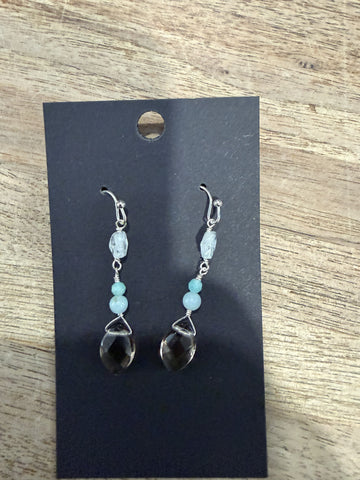 Smoky Quartz, Amazonite and Raw Aquamarine earrings