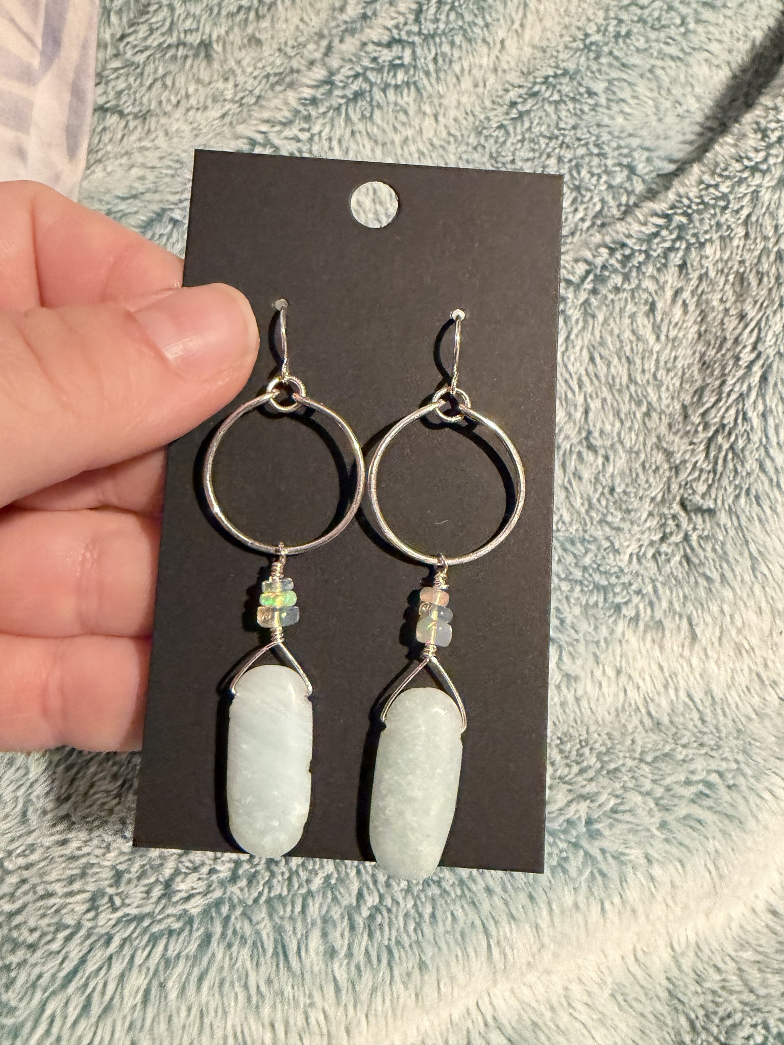 Amazonite and Ethiopian opal Drop with Silver Hoop earrings