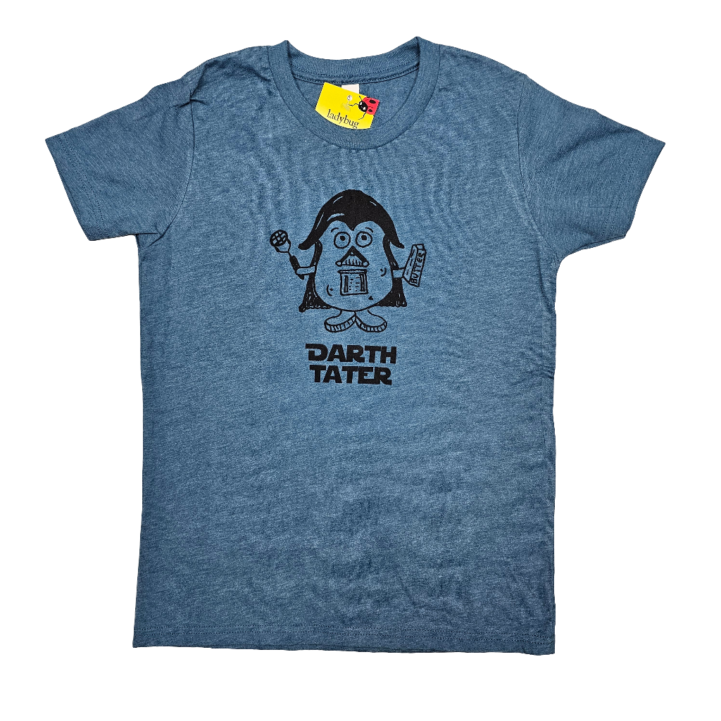Youth Darth Tater Blue T-shirt, eco-friendly waterbased inks