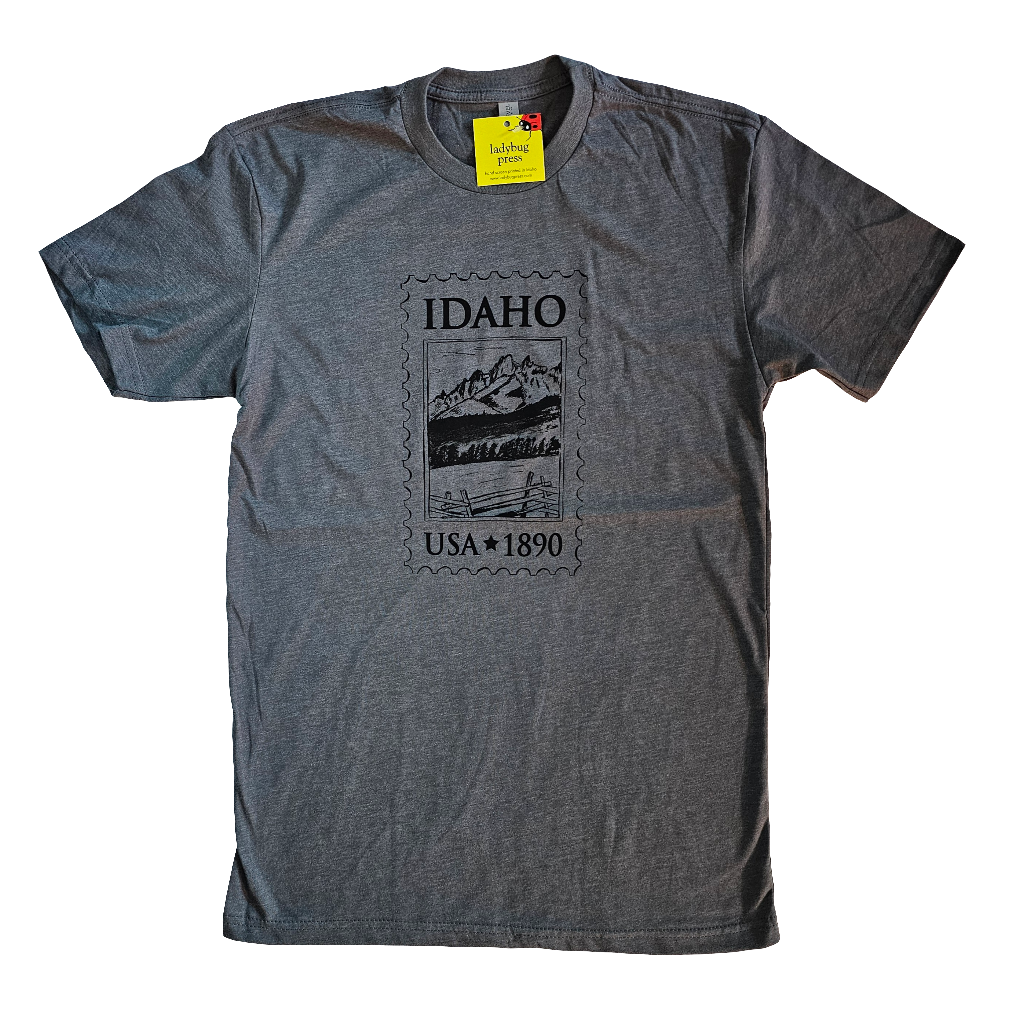 Idaho Stamp T-shirt, Adult Sizes, Eco Friendly Waterbased Inks