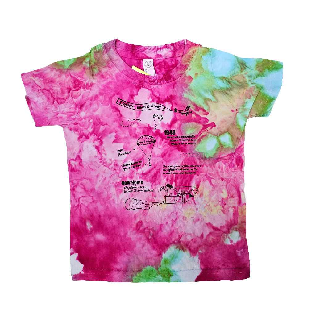Ice Dyed Idaho Beaver Story Toddler T-shirt, eco-friendly waterbased inks 2T-5T