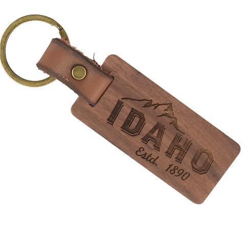 Idaho Range Wood & Leather Keychain