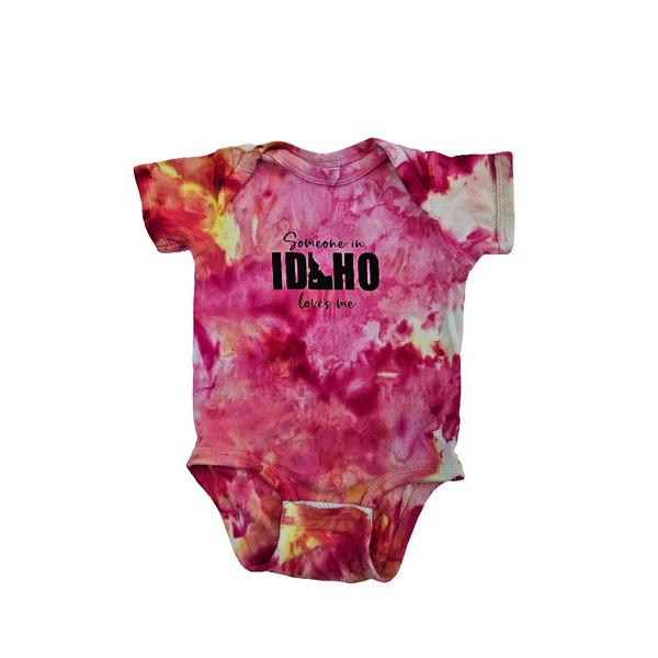 Someone in Idaho Loves Me Ice Dyed Onesie, eco-friendly waterbased inks
