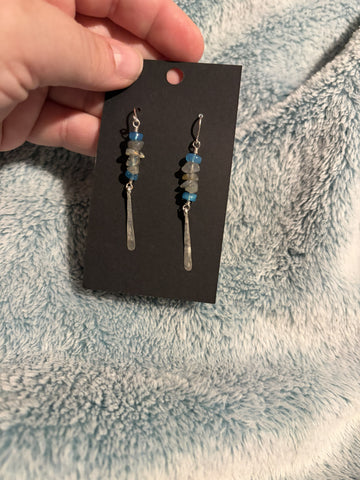 Blue Ethiopian Opal and Labradorite Silver Fringe Earrings