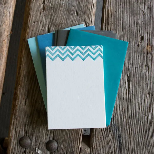 Teal Chevron Stationery Set, 10 pack, letterpress printed eco friendly.