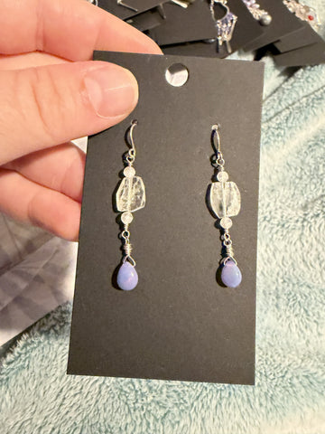 Purple Ethiopian opal, raw aqua and moonstone drop earrings