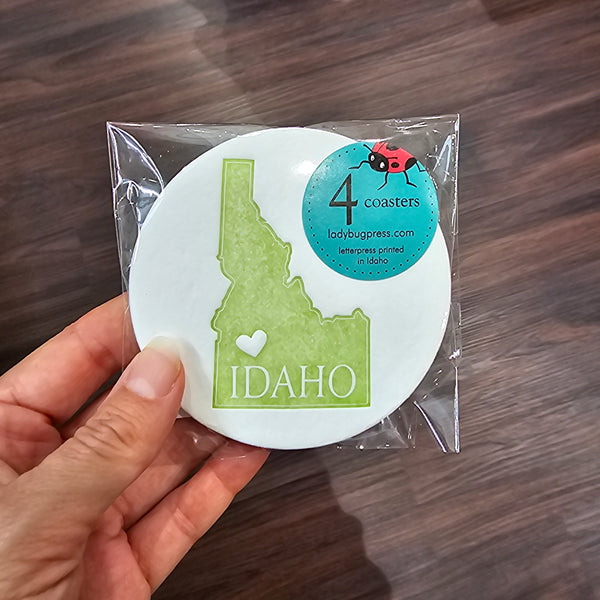 Idaho Heart Round Coasters, (Letterpress printed, 3.5 inches) set of 4