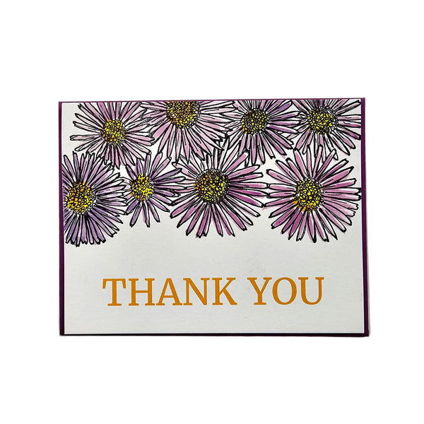 Thank You Aster Wildflower Card, Letterpress Printed Greeting Card