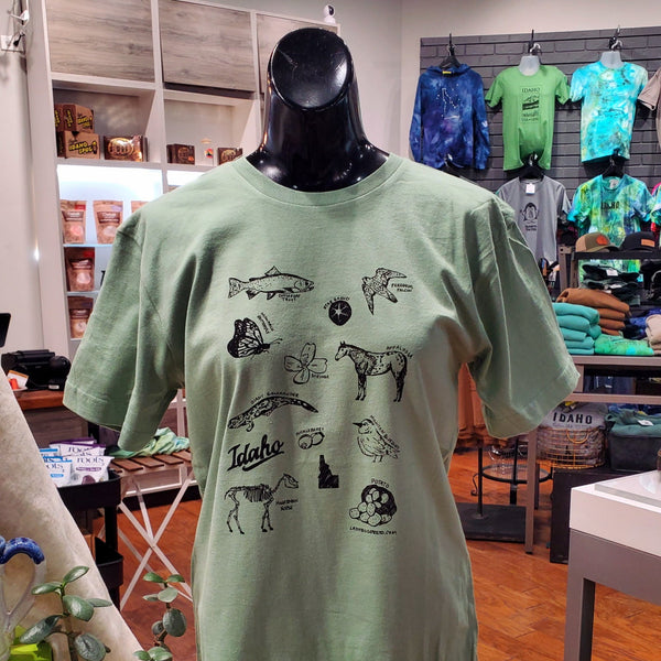 Symbols of Idaho Sage T-shirt, eco-friendly waterbased inks