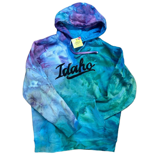 Ice Dyed Retro Idaho Pullover Hoodie, Eco Friendly Waterbased Inks