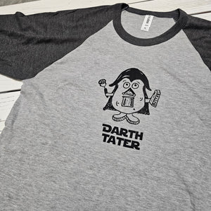 Darth Tater Raglan T-shirt, Adult Sizes, Eco Friendly Water based Inks