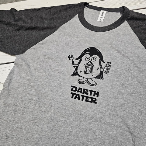 Darth Tater Raglan T-shirt, Adult Sizes, Eco Friendly Water based Inks