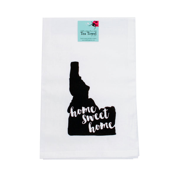 Home Sweet Home Idaho Tea Towel, Hand Drawn and Screen Printed Flour Sack Towel