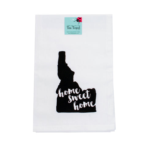 Home Sweet Home Idaho Tea Towel, Hand Drawn and Screen Printed Flour Sack Towel