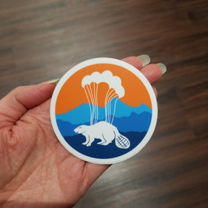 Parachuting Beaver Sticker