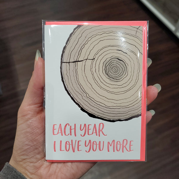 Each Year I love You More, Wood-slice Illustration Greeting Card