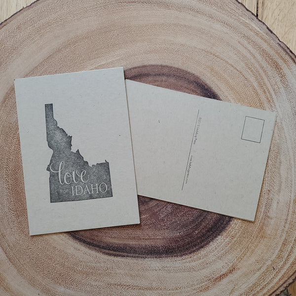 Love from Idaho Postcard, letterpress printed eco friendly