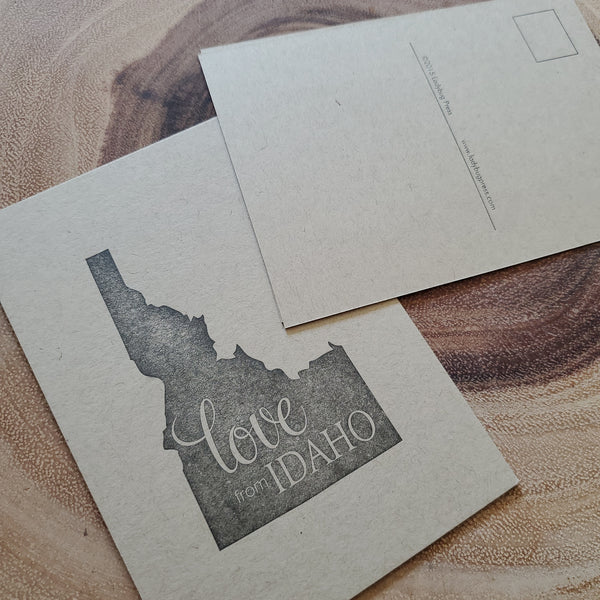 Love from Idaho Postcard, letterpress printed eco friendly