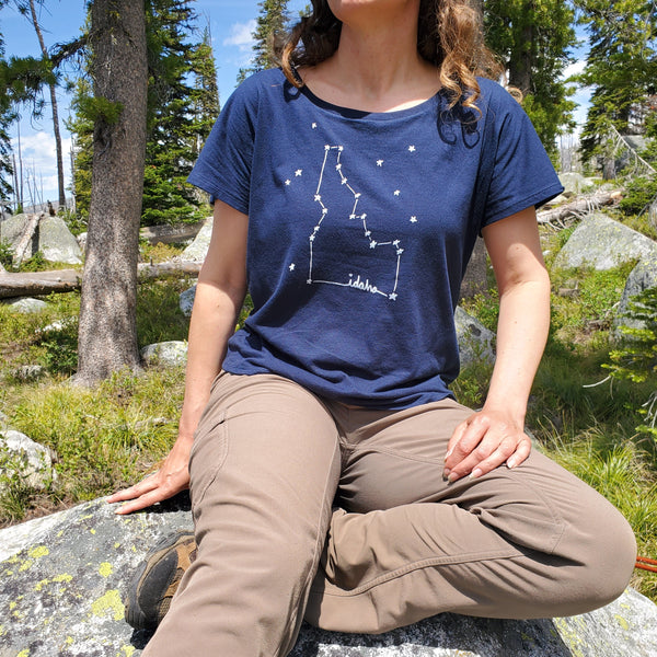 Women's Idaho Constellation T-shirt, screen printed with eco-friendly waterbased inks, adult sizes