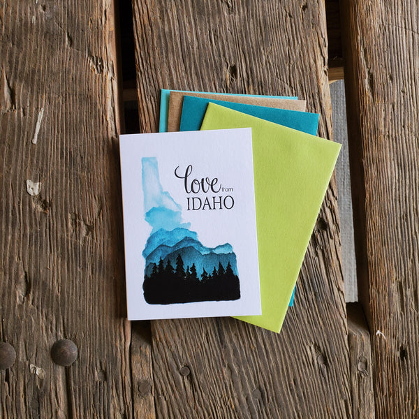 Love from Idaho, letterpress printed eco friendly