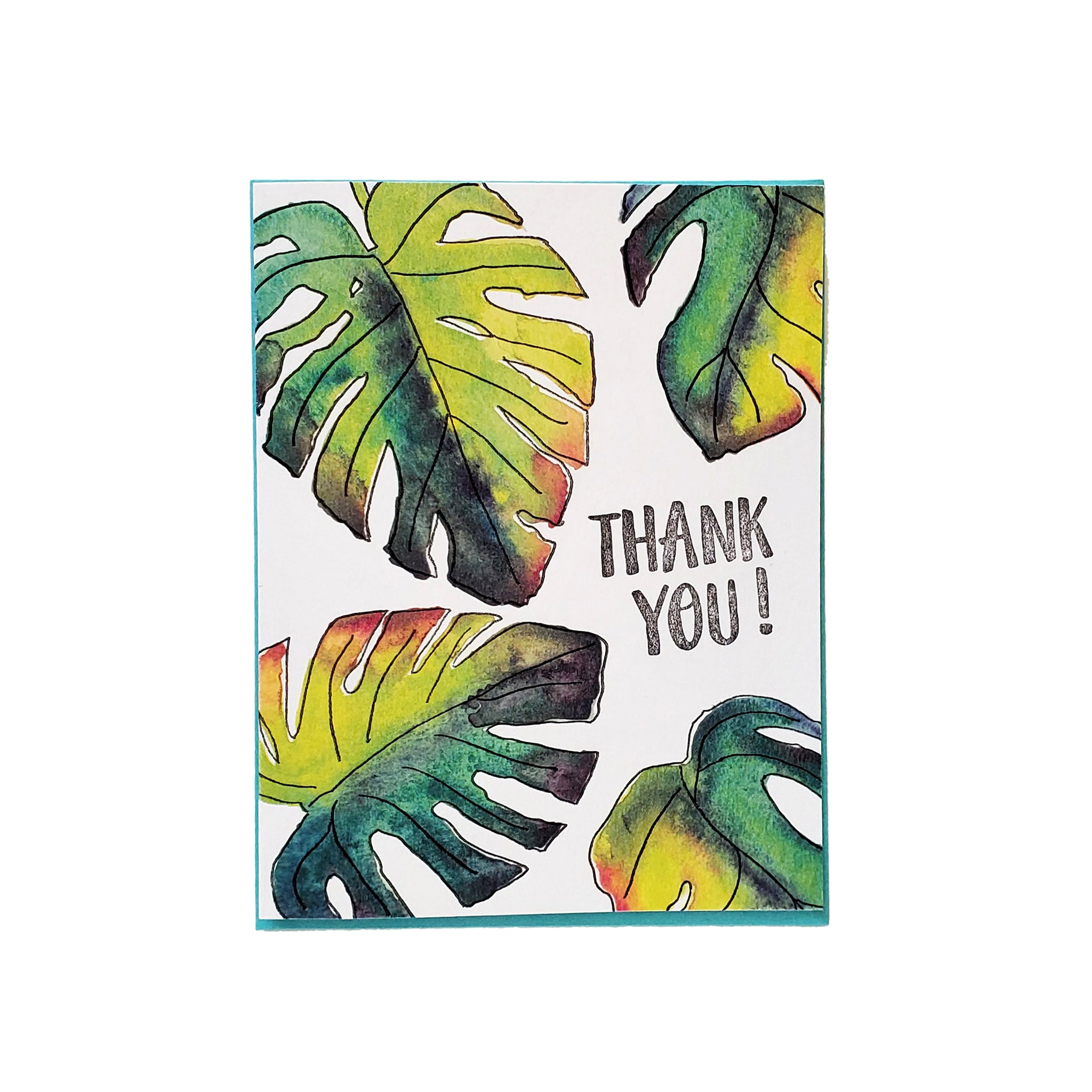 Monstera Leaf Thank You Greeting Card, Letterpress Printed