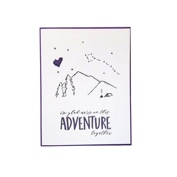 Adventure together, tent and starry sky illustration letterpress eco friendly
