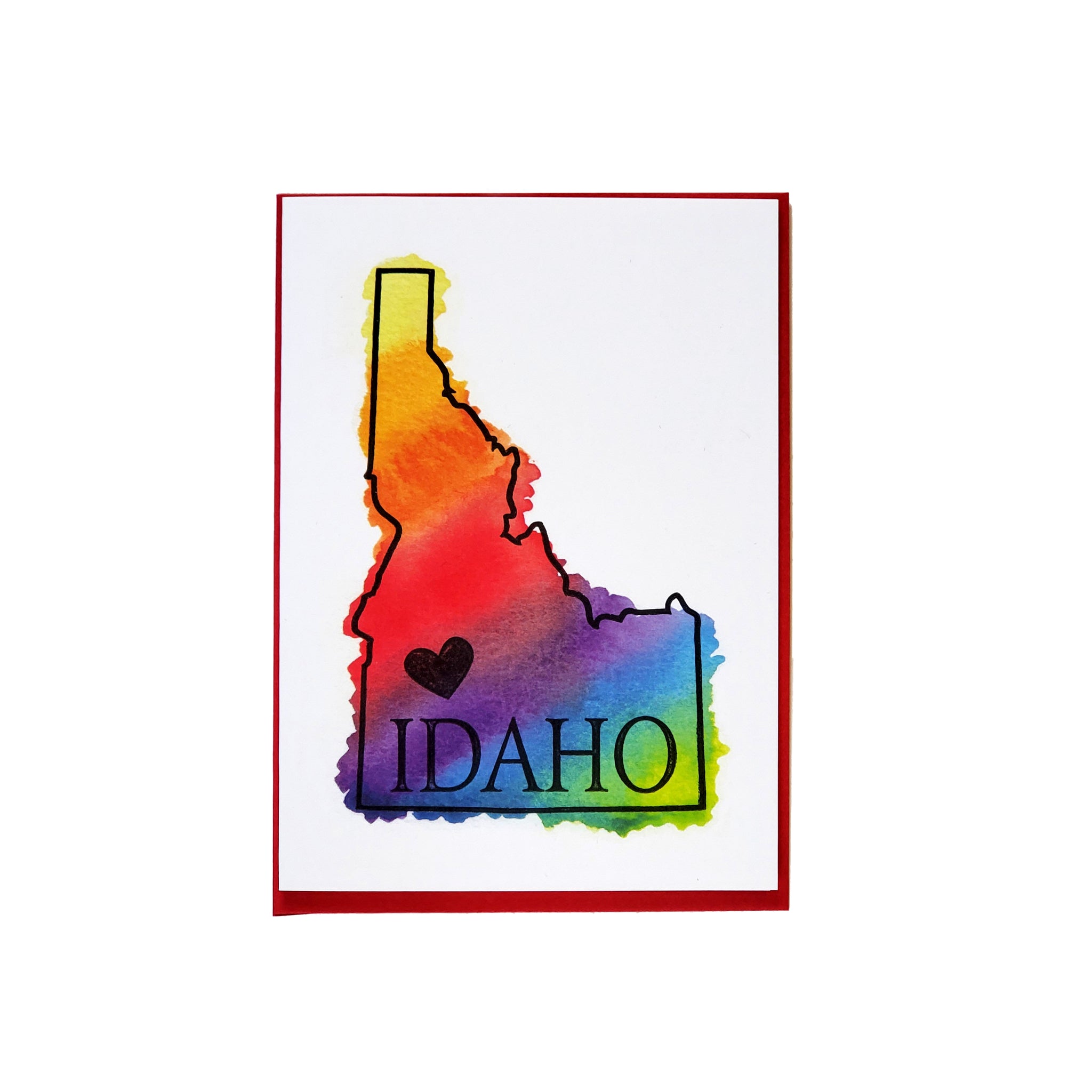 Idaho Heart Card, Rainbow Watercolor Letterpress Printed Greeting Card