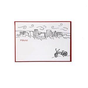 Boise Bike Skyline card, Heart BOISE letterpress printed Greeting card