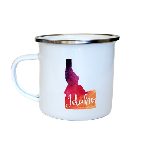 Idaho Watercolor Enamel Mug, water color and typography