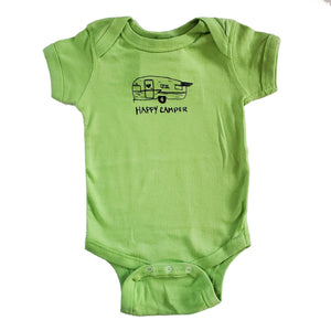 Happy Camper Onesie, Eco-friendly Water-based Inks Assorted Colors
