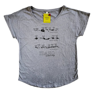 Idaho Mountain Ranges Women's Dolman T-shirt, adult sizes