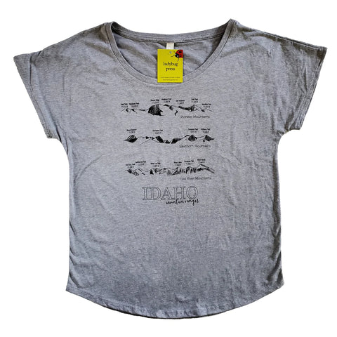 Idaho Mountain Ranges Women's Dolman T-shirt, adult sizes