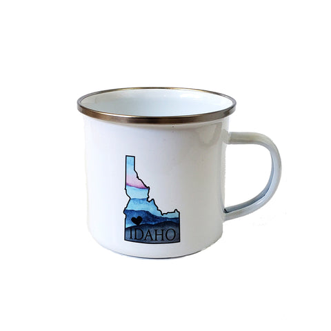 Idaho Heart Enamel Mug, water color and typography