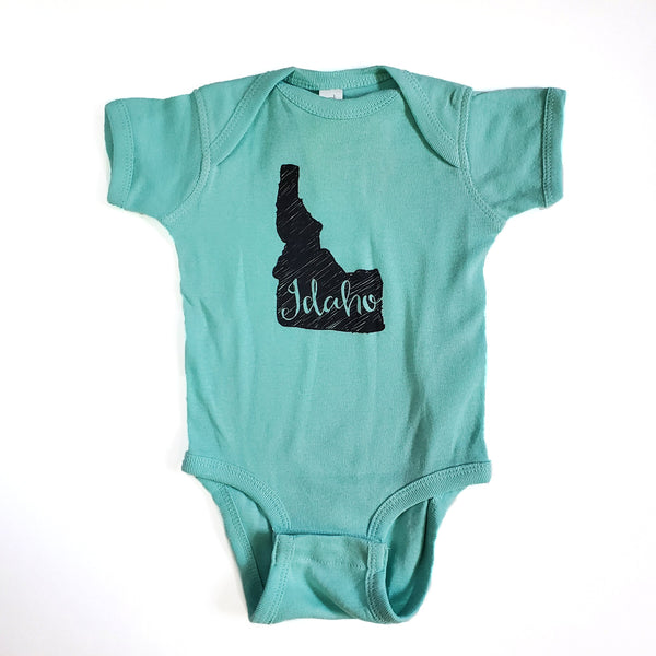 Idaho Sketch Onesie, eco-friendly waterbased inks