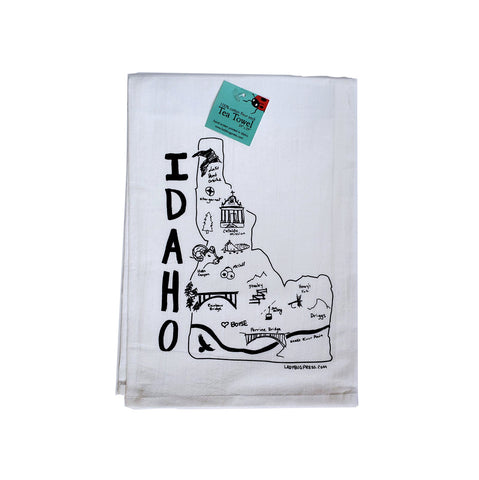 Idaho Map Screen Printed Tea Towel, flour sack towel