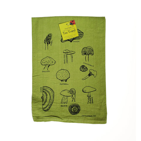 Dyed mushroom towel Screen Printed Tea Towel, flour sack towel