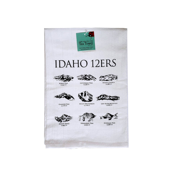 12ers Idaho Mountains Tea Towel, flour sack dish towel