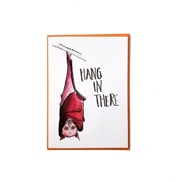 Hang in there bat, letterpress printed hand drawn eco friendly