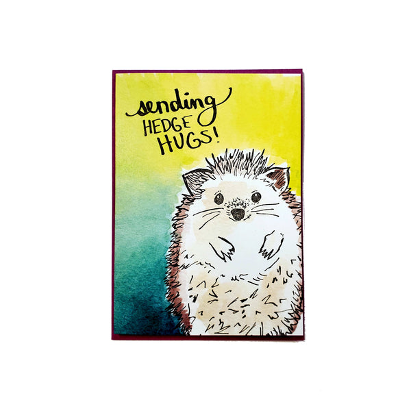 Sending Hedgehog hugs, letterpress printed hand drawn eco friendly