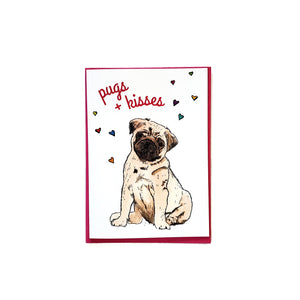 Pugs and kisses, letterpress printed card. Eco friendly