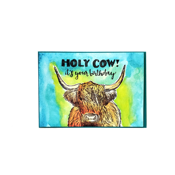 Holy cow, it's your birthday!, letterpress printed greeting card