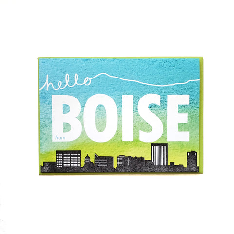 Hello Boise Skyline Letterpress Printed Greeting Card, Eco-friendly