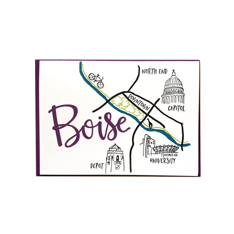 Boise Map Card, letterpress printed eco friendly