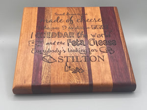 Exotic Hardwood Cutting Board Bar Board - Sweet Dreams engraved 9" X 9" X 1.25"