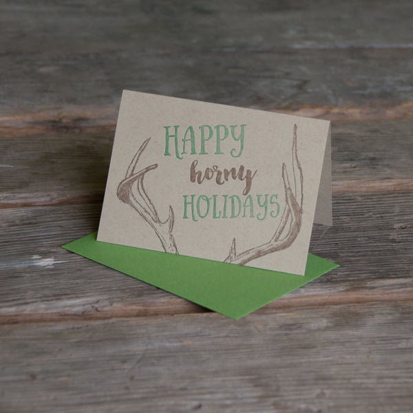 Happy Horny Holidays card, letterpress printed, eco friendly