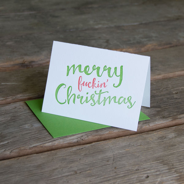 Merry fuckin' Christmas card, letterpress printed, eco friendly