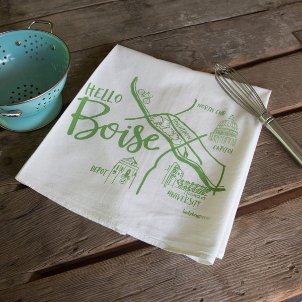 Boise Map Tea Towel, flour sack towel