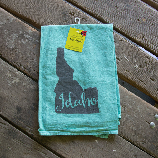 Hand-dyed Idaho Screen Printed Tea Towel, flour sack towel