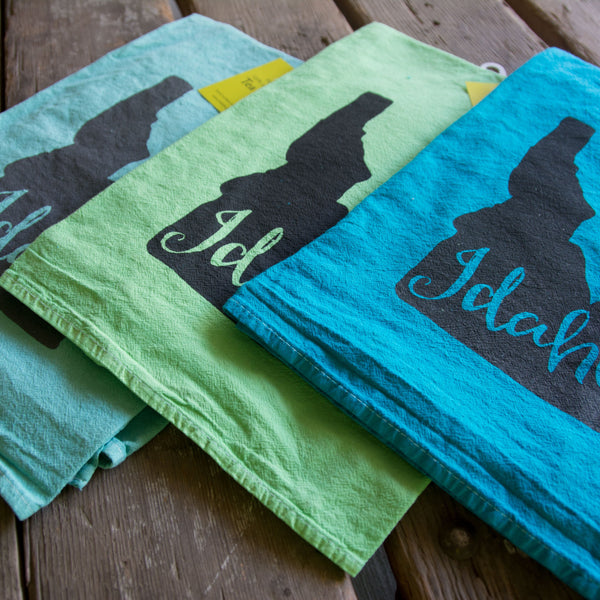 Hand-dyed Idaho Screen Printed Tea Towel, flour sack towel