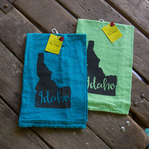 Hand-dyed Idaho Screen Printed Tea Towel, flour sack towel
